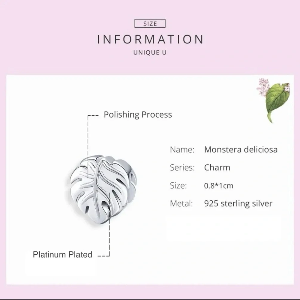 Monstera Leaf, European Charm for Bracelets S925